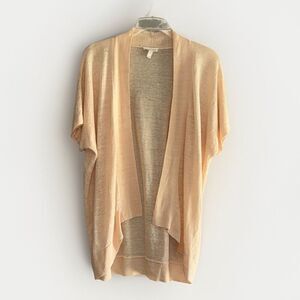 Eileen Fisher 100% Linen Cardigan Short Sleeve Light Weight Neutral Beige Medium